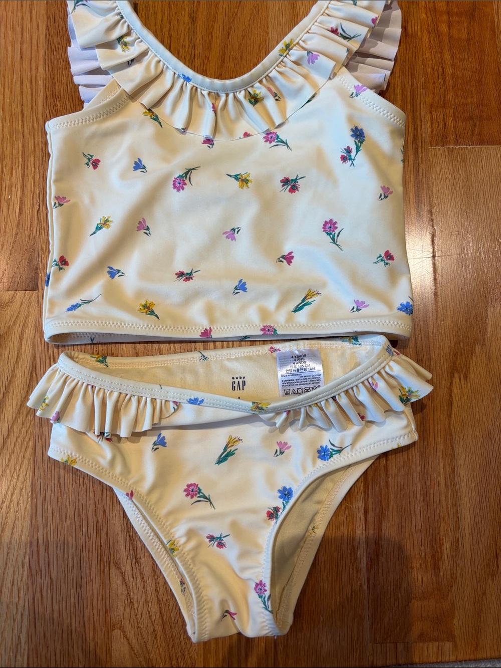 GAP Kids Cream Floral Ruffle Two-Piece Swim Set